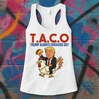 Taco Trump Always Chickens Out Riding A Chicken Women's Tank Top thumb 3