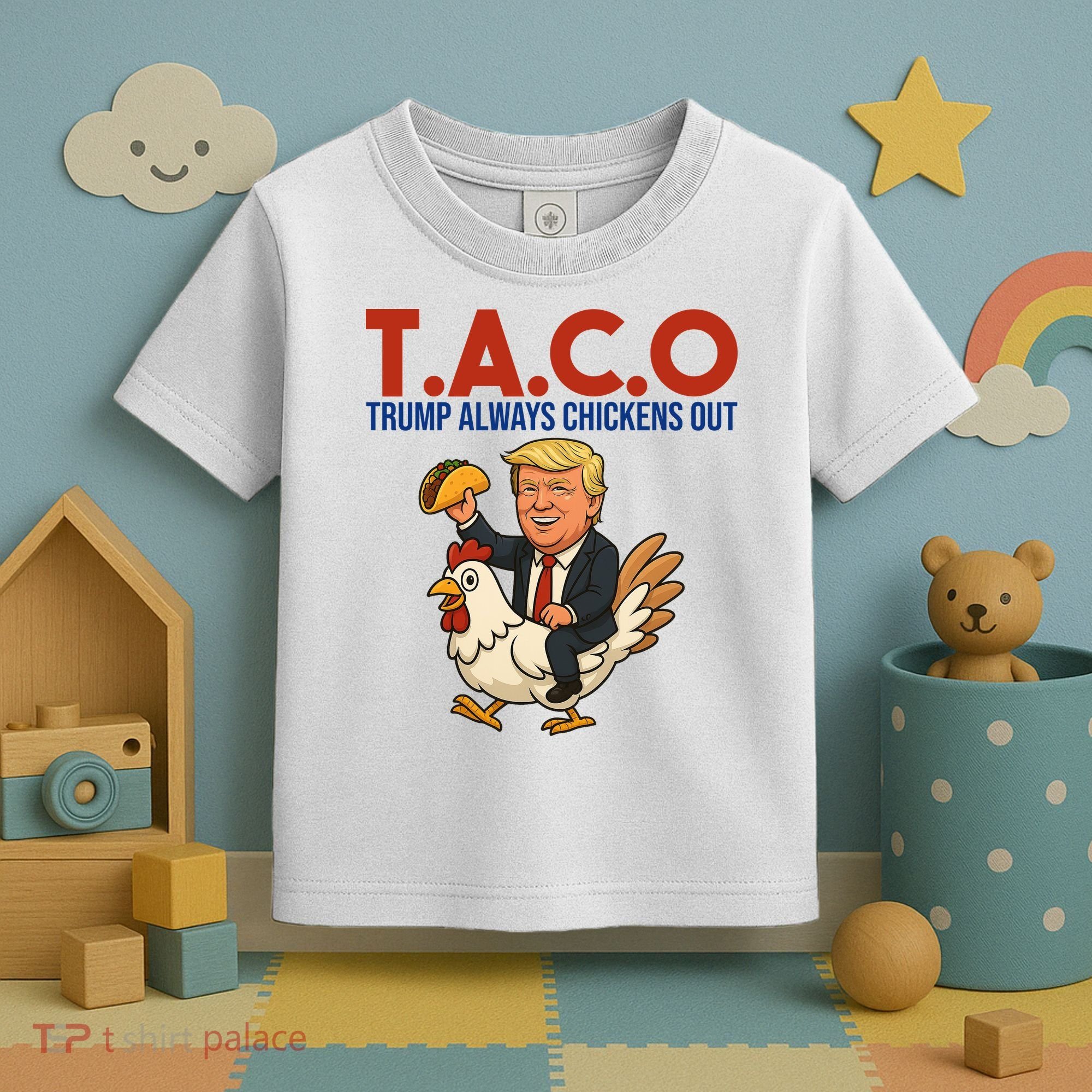 Taco Trump Always Chickens Out Riding A Chicken Toddler T-Shirt