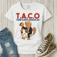 Taco Trump Always Chickens Out Riding A Chicken Women's T-Shirt thumb 3
