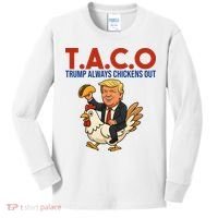 Taco Trump Always Chickens Out Riding A Chicken Kids Long Sleeve Shirt thumb 0