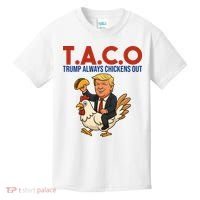 Taco Trump Always Chickens Out Riding A Chicken Kids T-Shirt thumb 0