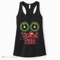 Tinsel Tits Jingle Balls Funny Matching Christmas Couple Chestnuts Red Buffalo Plaid Women's Tank Top thumb 0