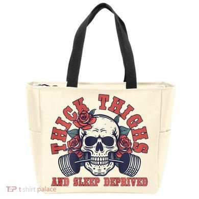 Thick Thighs And Sleep Deprived On Back Tote Bag