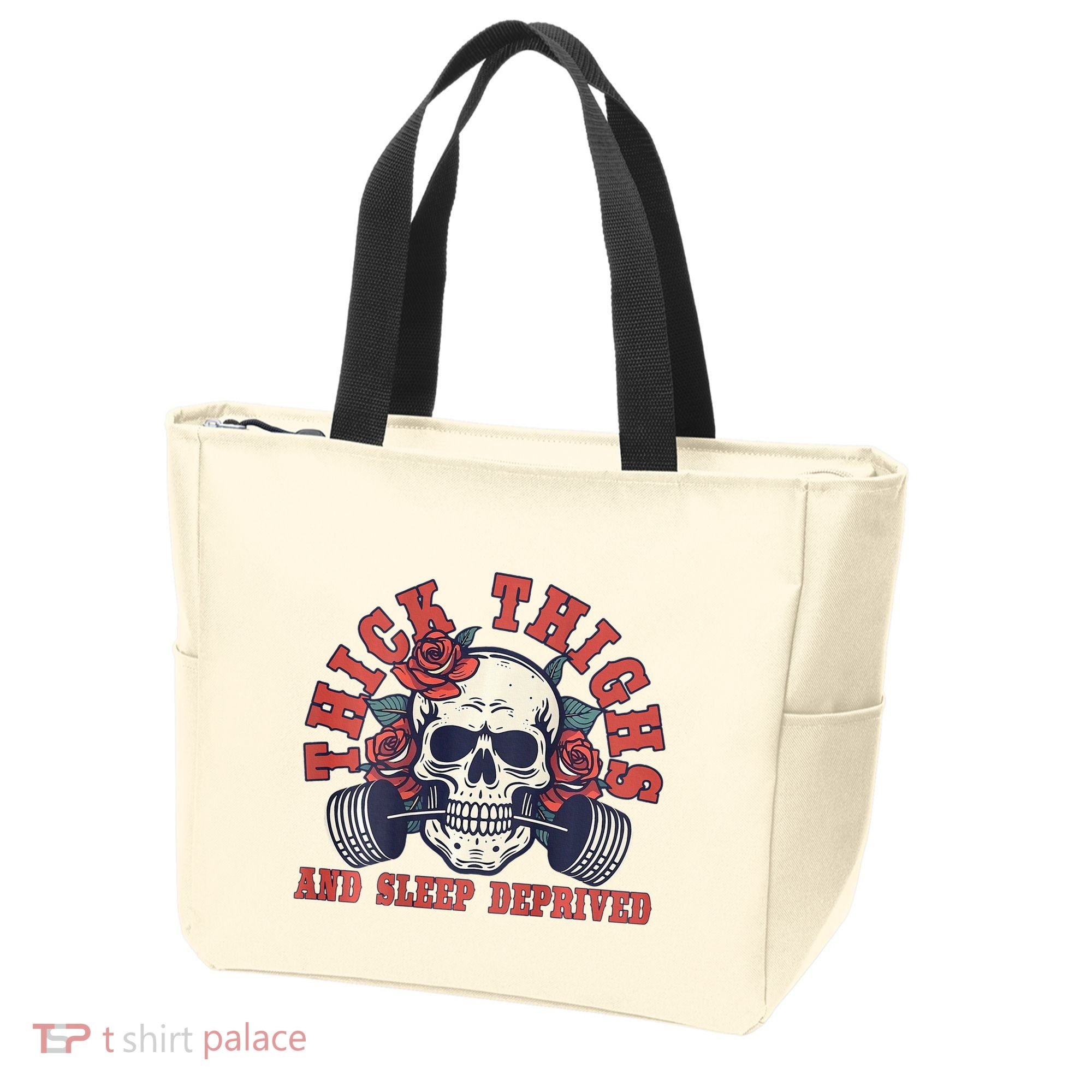 Thick Thighs And Sleep Deprived On Back Tote Bag