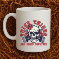 Thick Thighs And Sleep Deprived On Back Coffee Mug thumb 2
