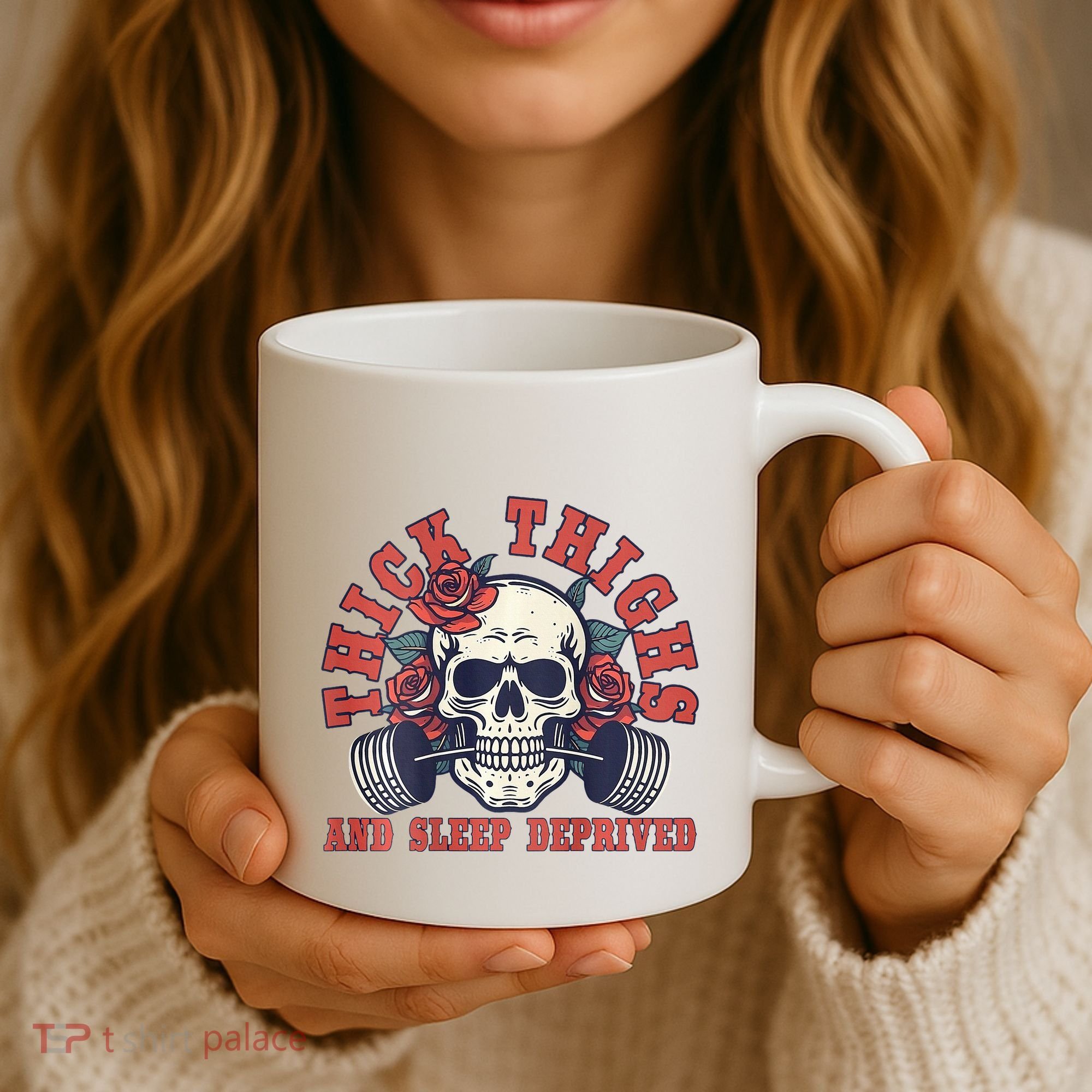 Thick Thighs And Sleep Deprived On Back Coffee Mug