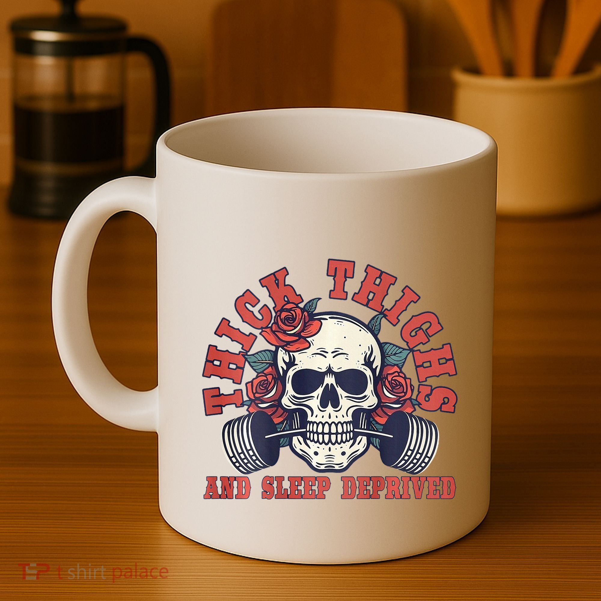 Thick Thighs And Sleep Deprived On Back Coffee Mug
