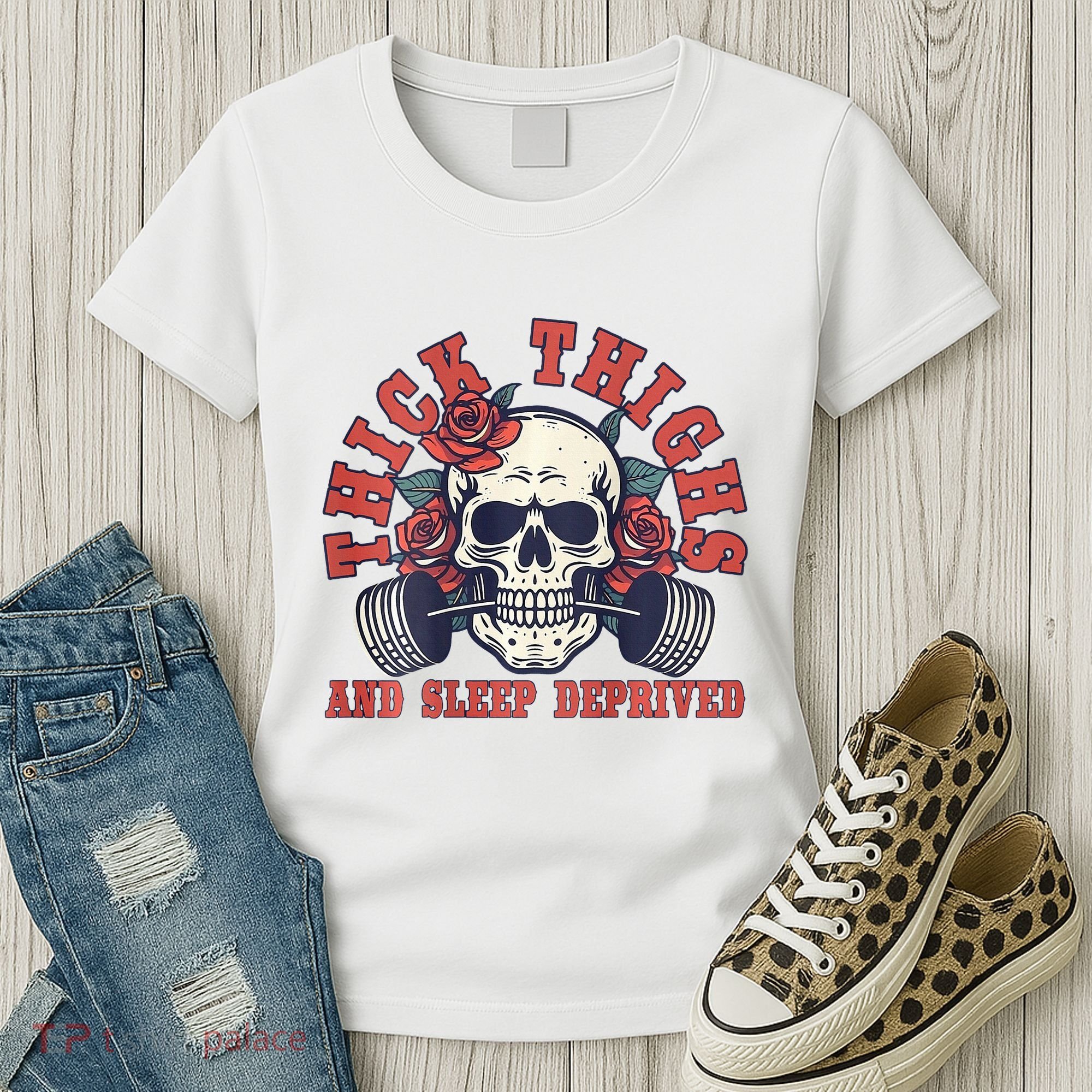 Thick Thighs And Sleep Deprived On Back Women's T-Shirt