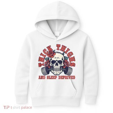 Thick Thighs And Sleep Deprived On Back Kids Hoodie