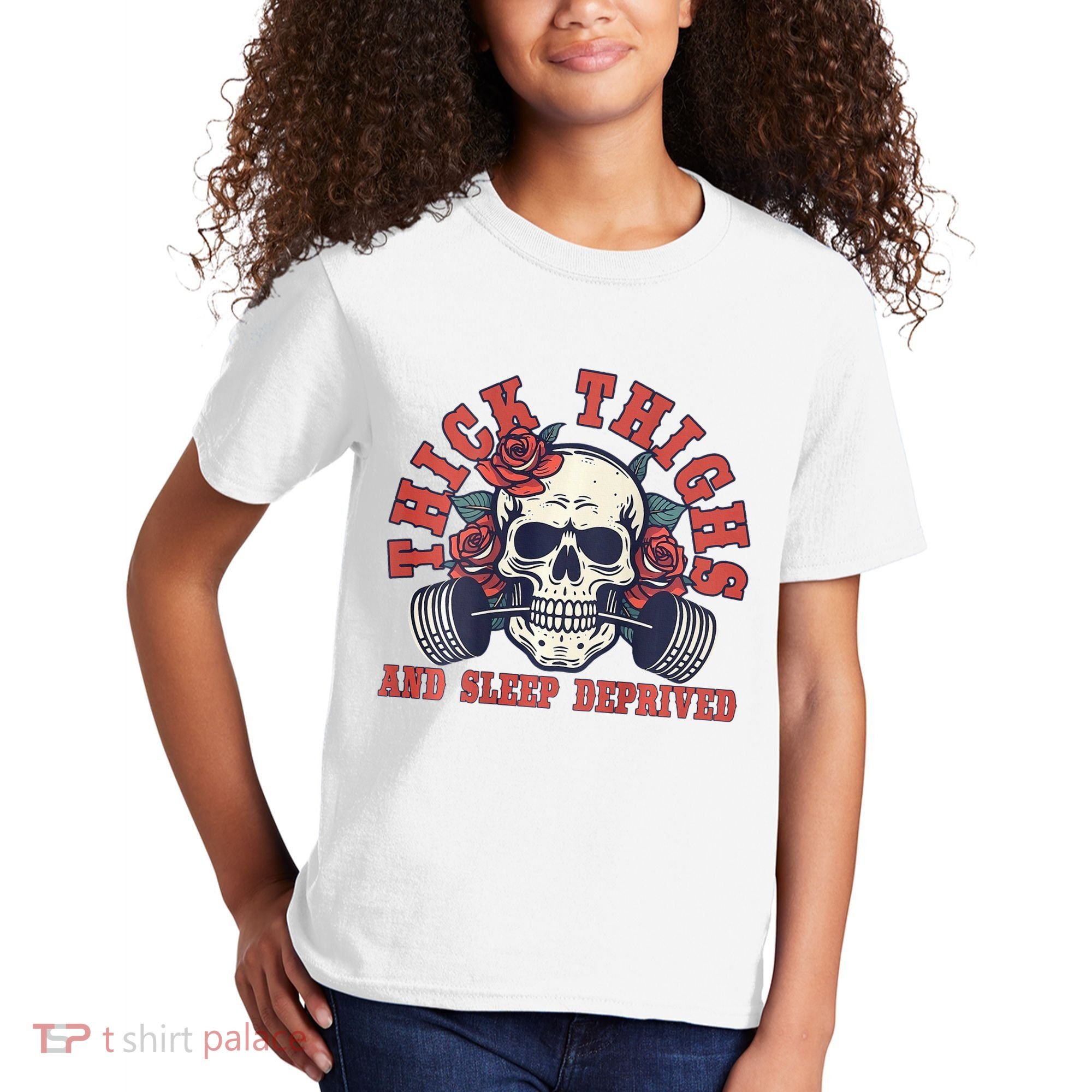 Thick Thighs And Sleep Deprived On Back Kids T-Shirt