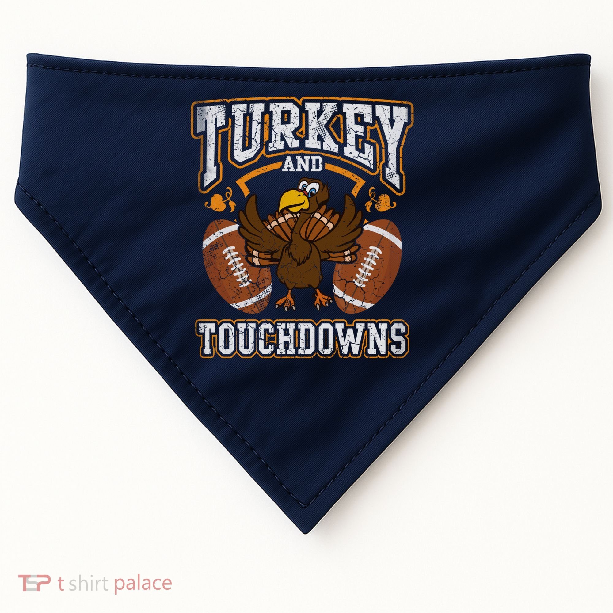 Thanksgiving Turkey And Touchdowns Football USA-Made Doggie Bandana