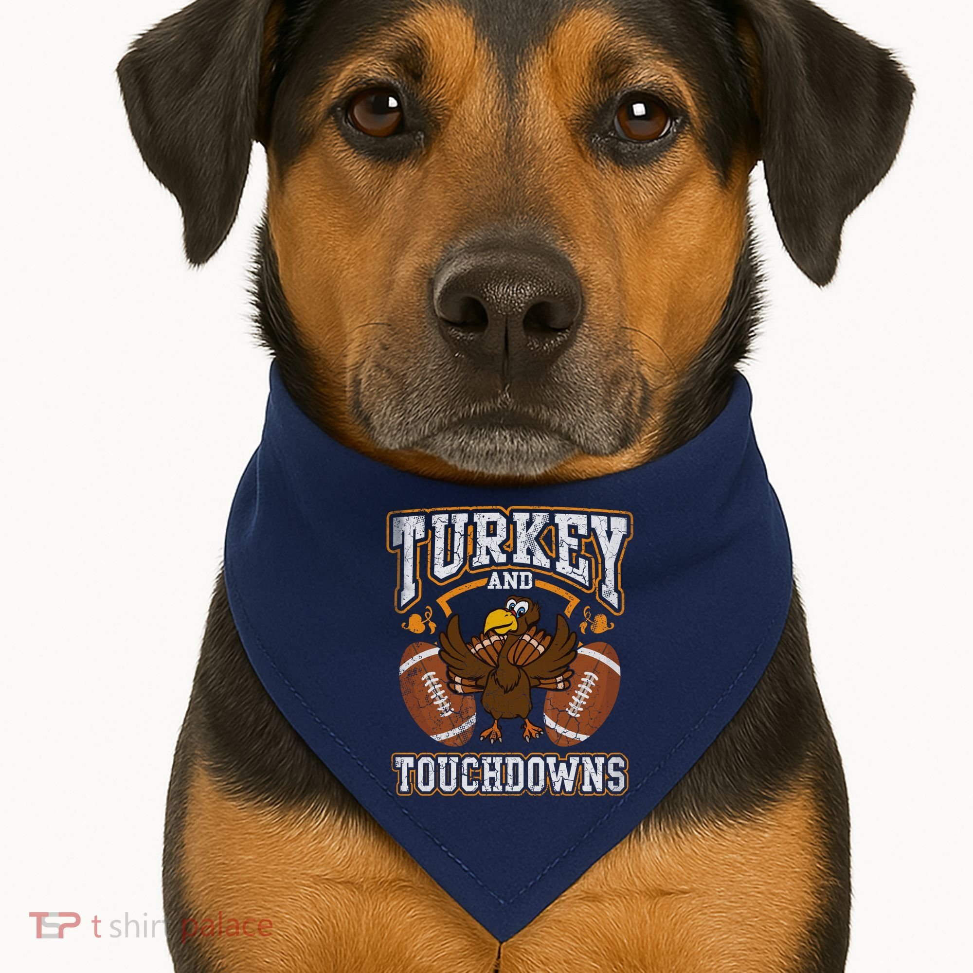 Thanksgiving Turkey And Touchdowns Football USA-Made Doggie Bandana