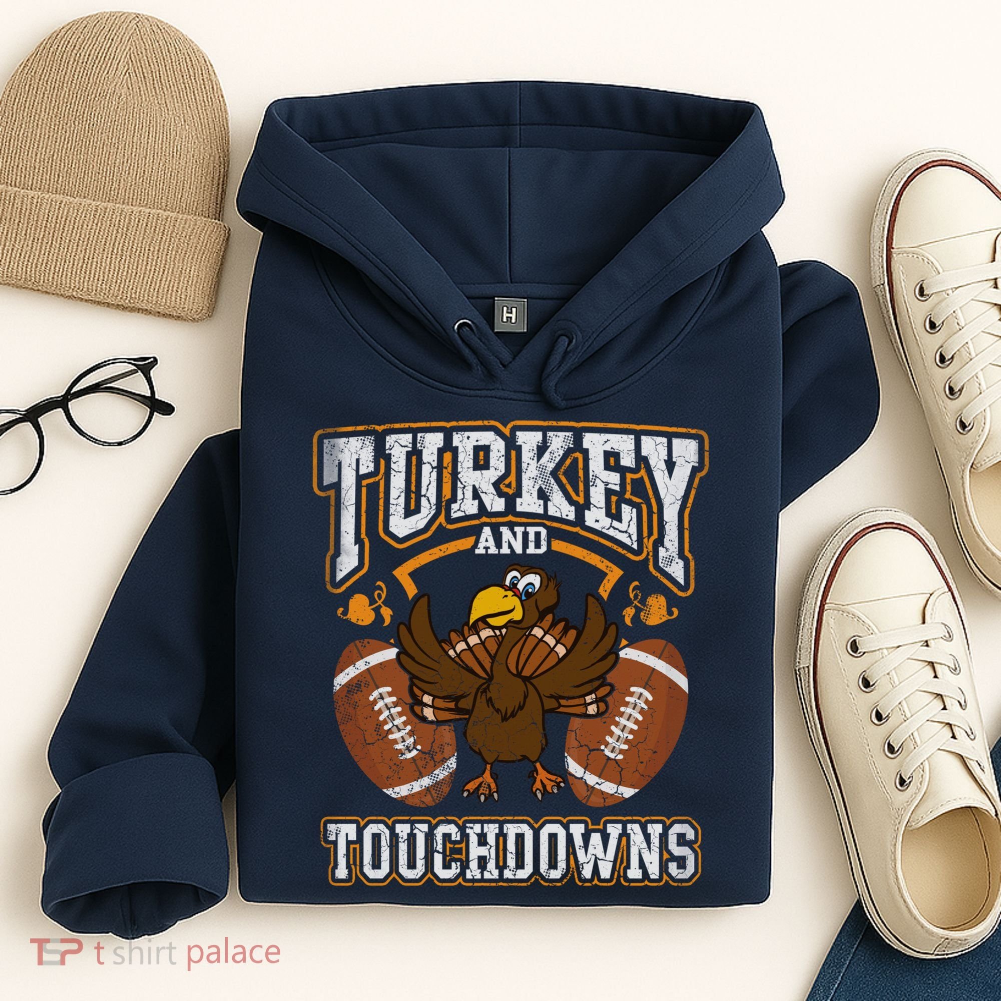 Thanksgiving Turkey And Touchdowns Football Hoodie