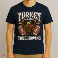 Thanksgiving Turkey And Touchdowns Football T-Shirt thumb 3