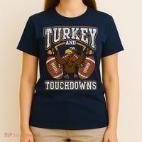 Thanksgiving Turkey And Touchdowns Football T-Shirt thumb 4