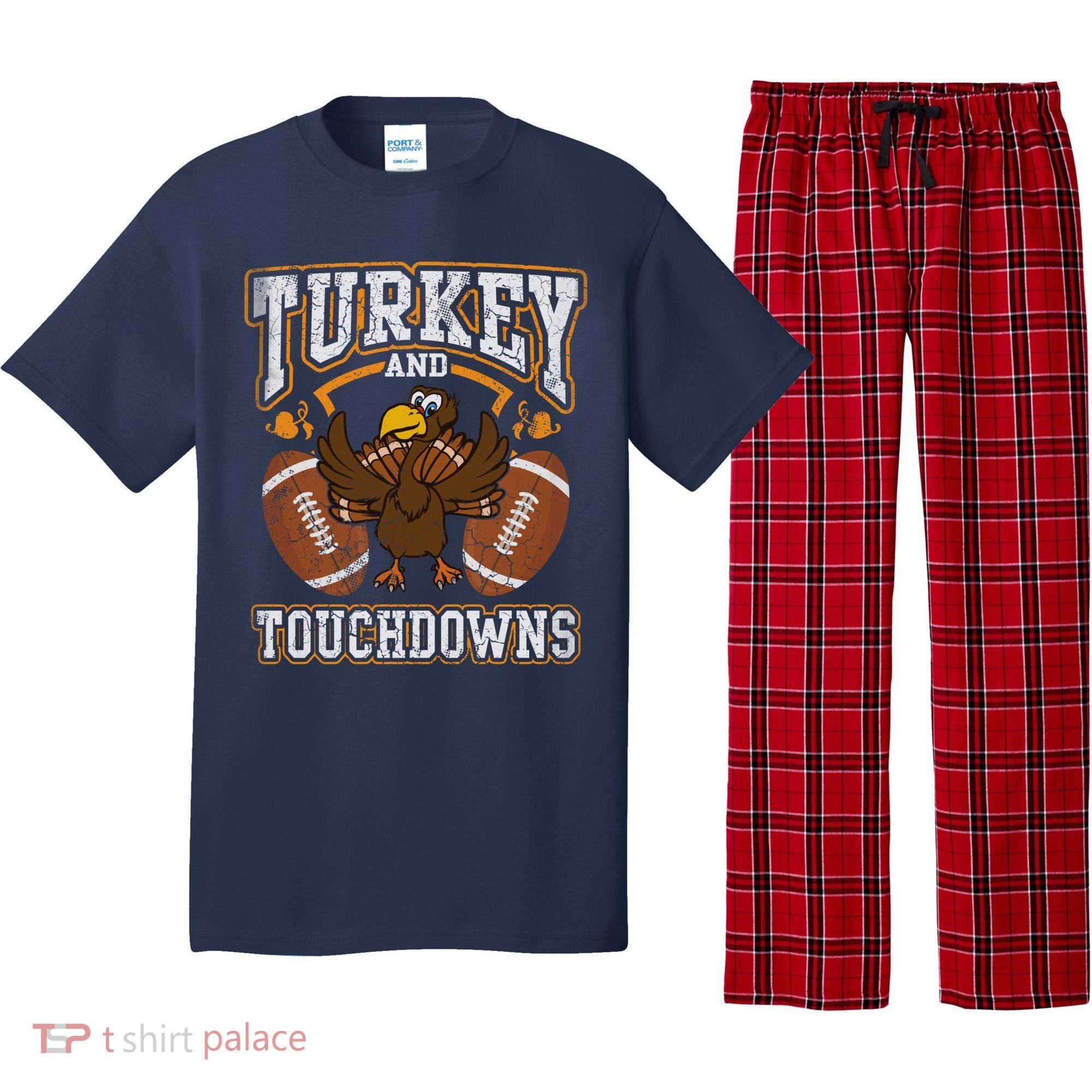 Thanksgiving Turkey And Touchdowns Football Pajama Set