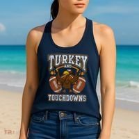 Thanksgiving Turkey And Touchdowns Football Women's Tank Top thumb 2