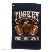 Thanksgiving Turkey And Touchdowns Football Golf Towel thumb 0