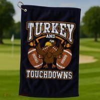 Thanksgiving Turkey And Touchdowns Football Golf Towel thumb 1