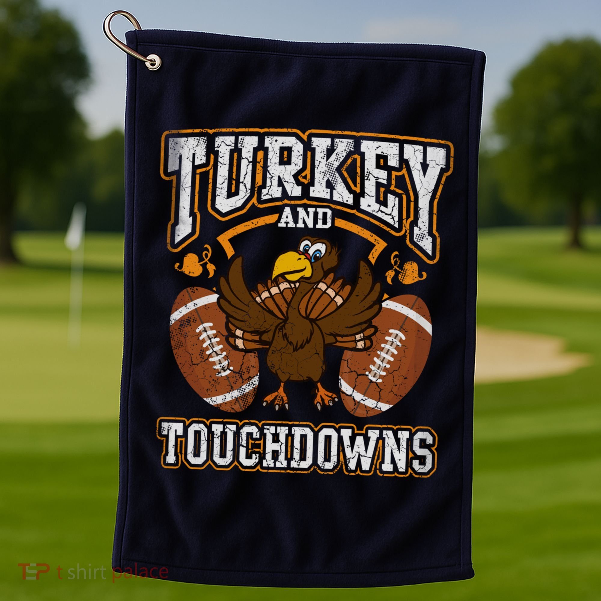 Thanksgiving Turkey And Touchdowns Football Golf Towel