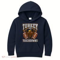 Thanksgiving Turkey And Touchdowns Football Kids Hoodie thumb 0