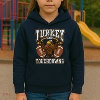 Thanksgiving Turkey And Touchdowns Football Kids Hoodie thumb 3