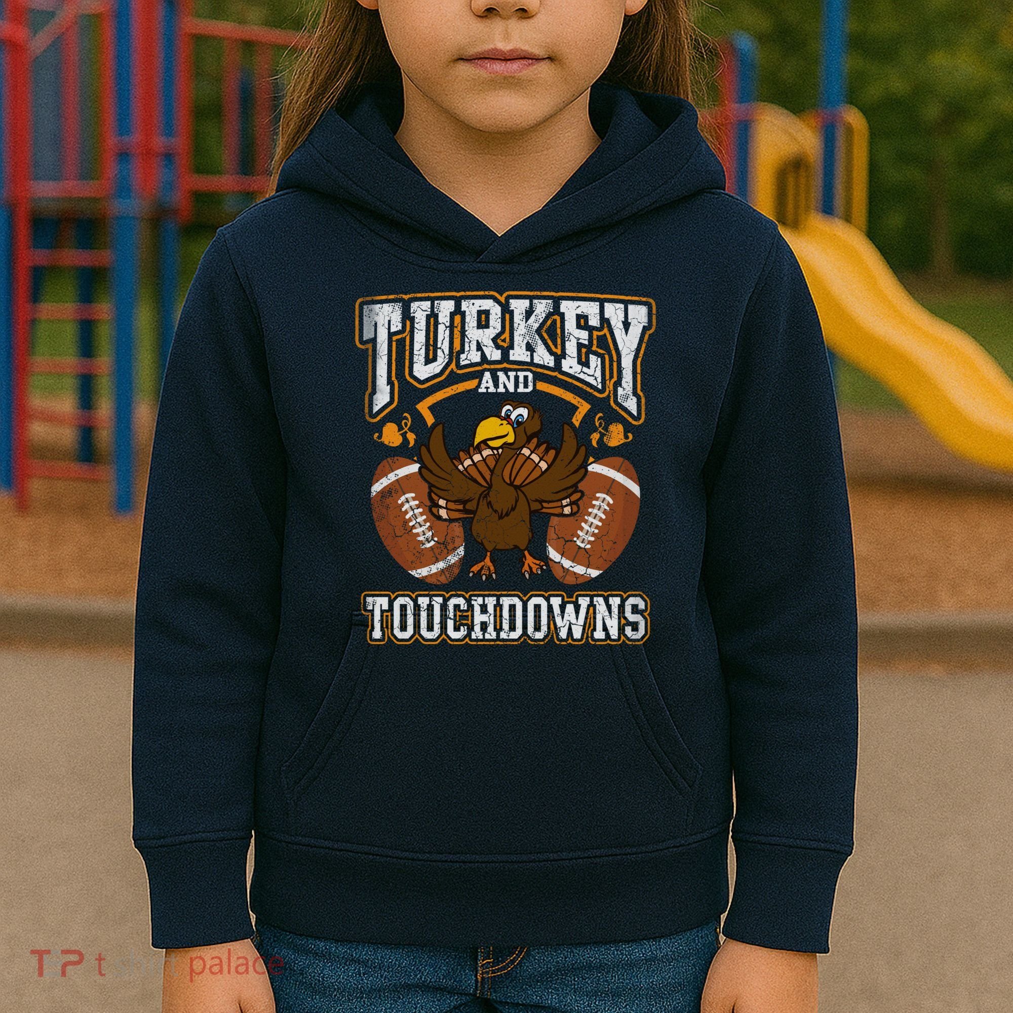 Thanksgiving Turkey And Touchdowns Football Kids Hoodie