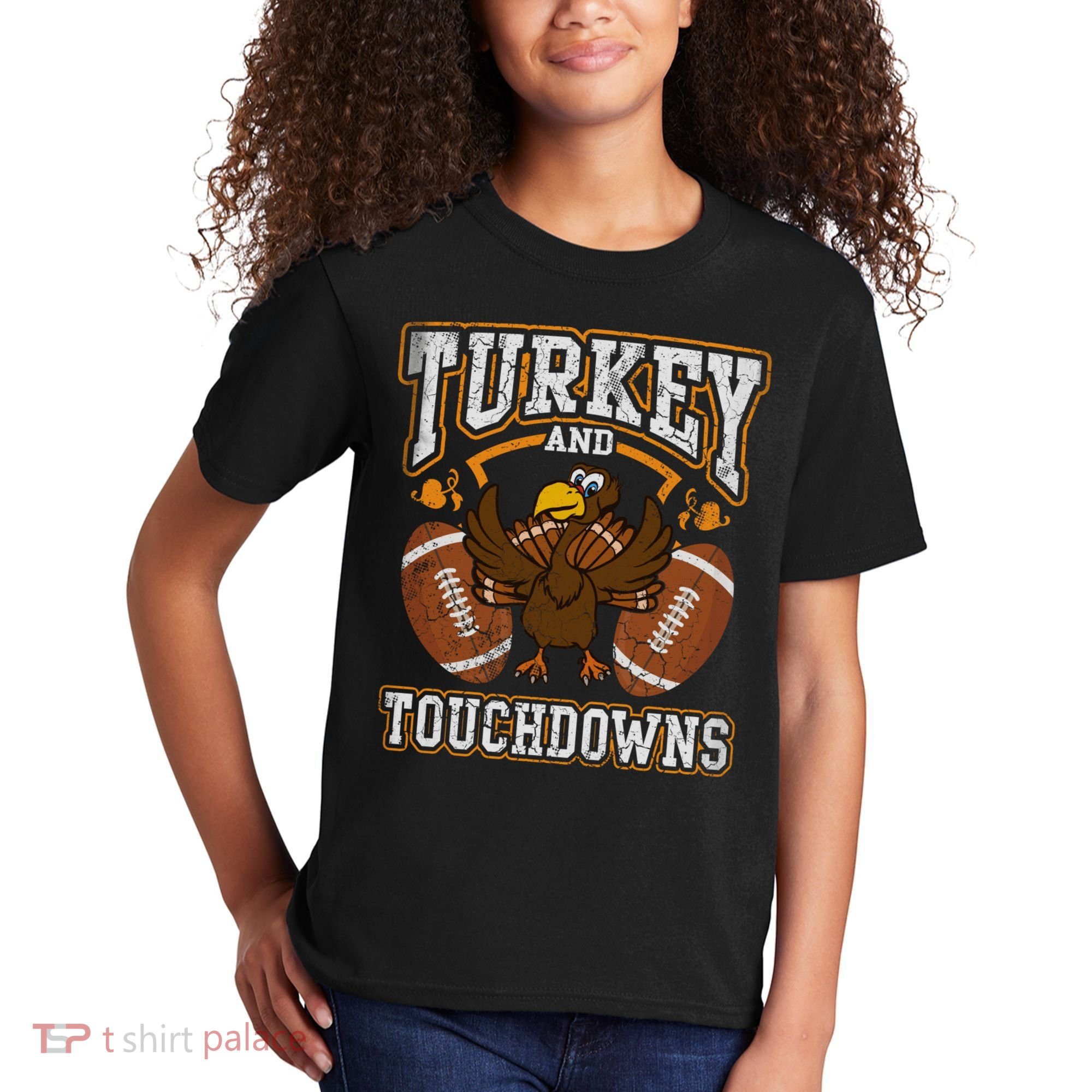 Thanksgiving Turkey And Touchdowns Football Kids T-Shirt