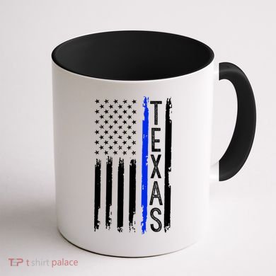 Texas Thin Blue Line Flag Police Design Coffee Mug back