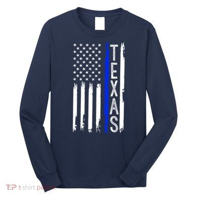 Texas Thin Blue Line Flag Police Design Long Sleeve Shirt