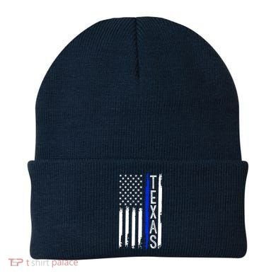 Texas Thin Blue Line Flag Police Design Beanie