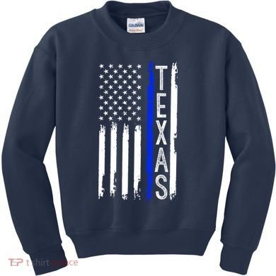 Texas Thin Blue Line Flag Police Design Kids Sweatshirt