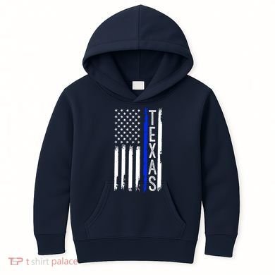 Texas Thin Blue Line Flag Police Design Kids Hoodie