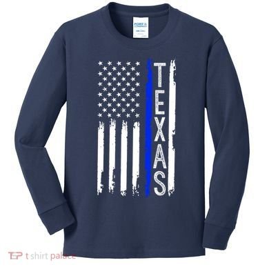 Texas Thin Blue Line Flag Police Design Kids Long Sleeve Shirt