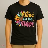 Time To Be Happy Colorful Sunflower T-Shirt thumb 3