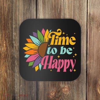 Time To Be Happy Colorful Sunflower Coaster