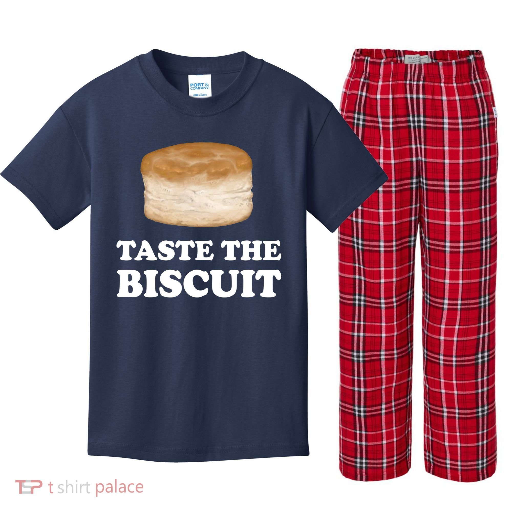 Taste The Biscuit Funny Meme Kids Plaid Pajama Set