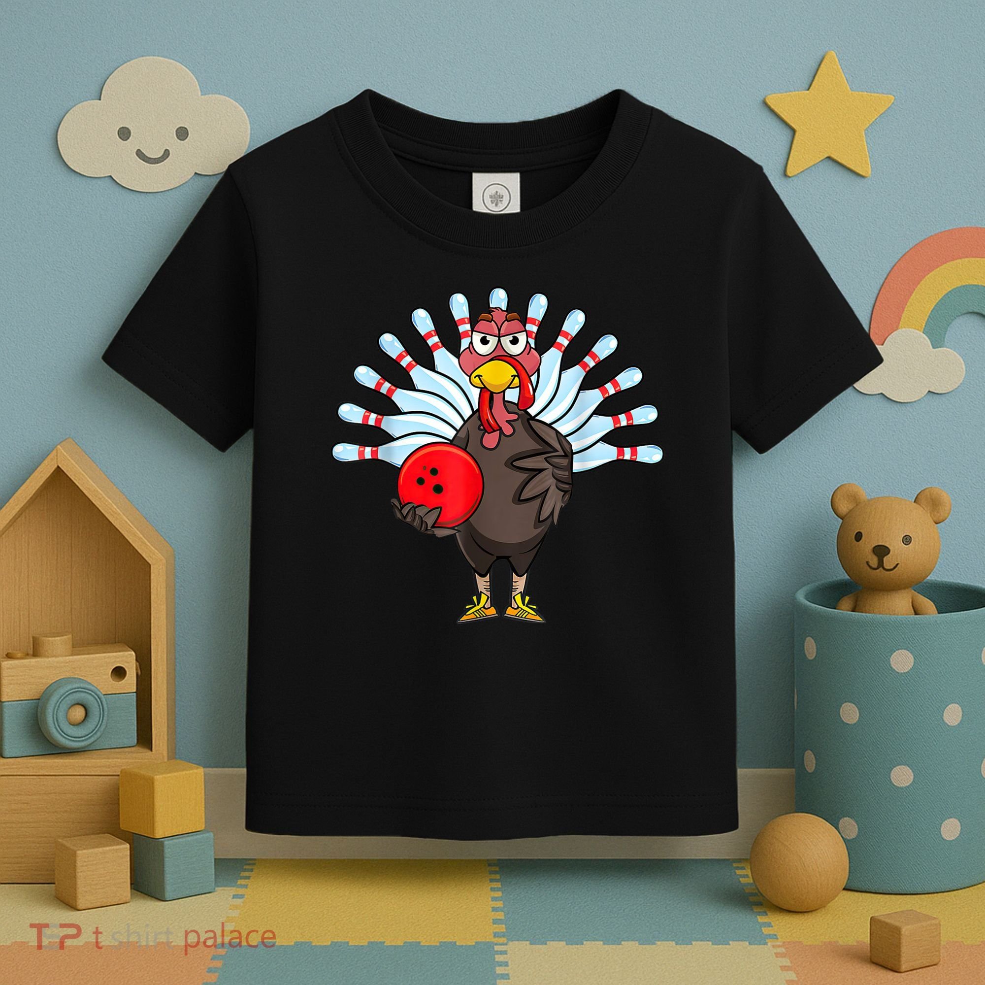 Thanksgiving Turkey Bowling Pin Matching Team Toddler T-Shirt