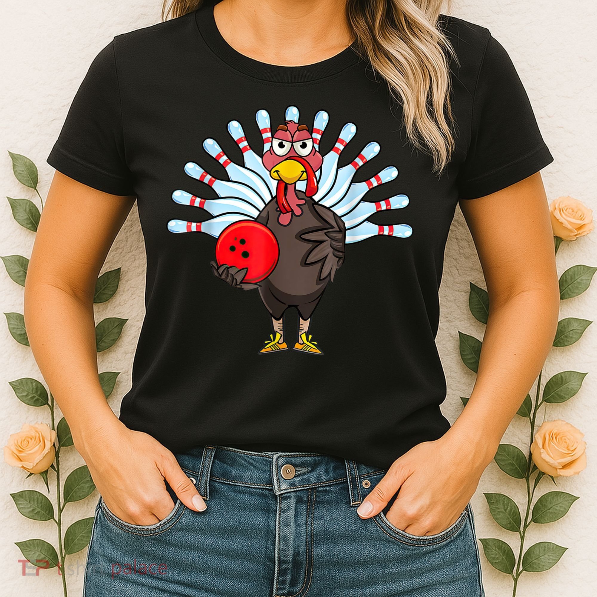 Thanksgiving Turkey Bowling Pin Matching Team Women's T-Shirt