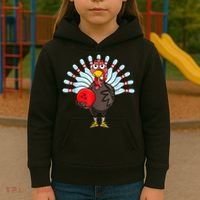 Thanksgiving Turkey Bowling Pin Matching Team Kids Hoodie thumb 3