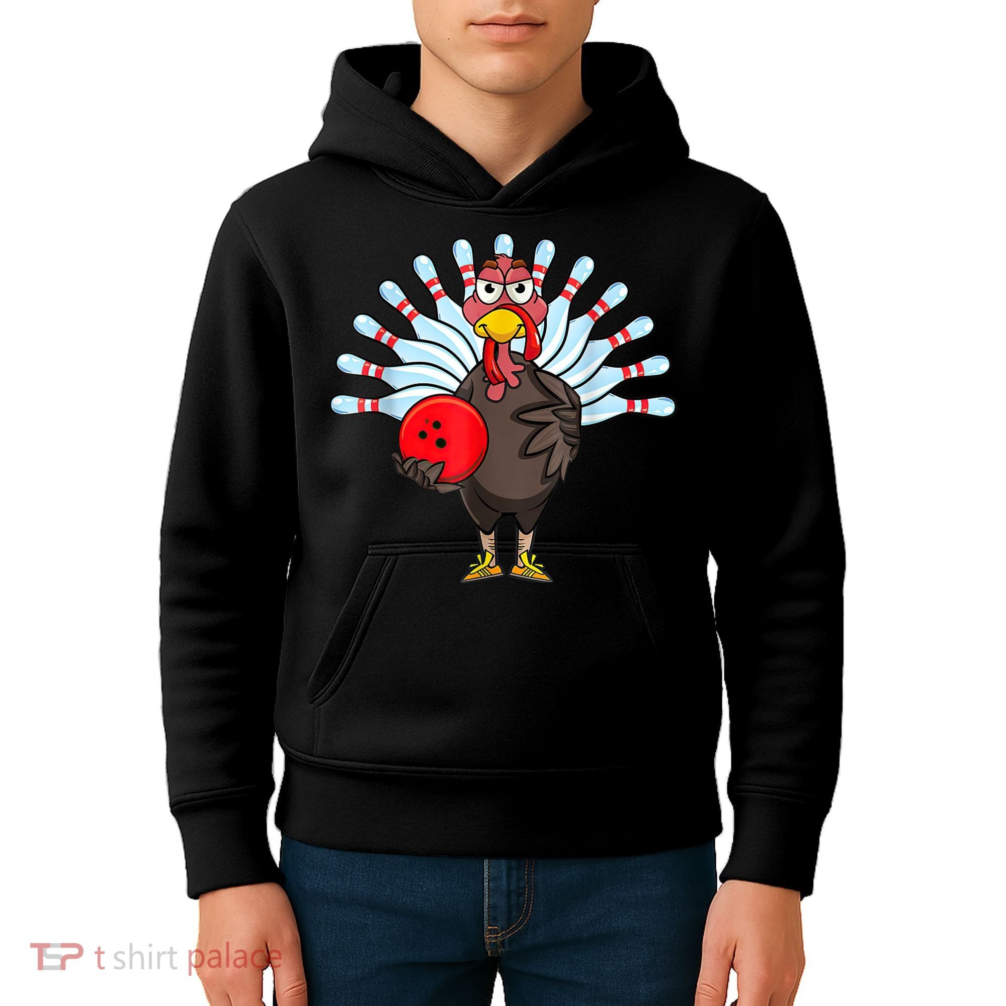 Thanksgiving Turkey Bowling Pin Matching Team Kids Hoodie