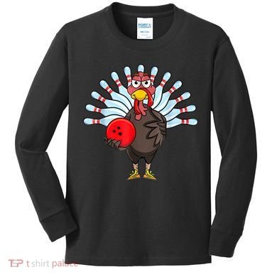 Thanksgiving Turkey Bowling Pin Matching Team Kids Long Sleeve Shirt