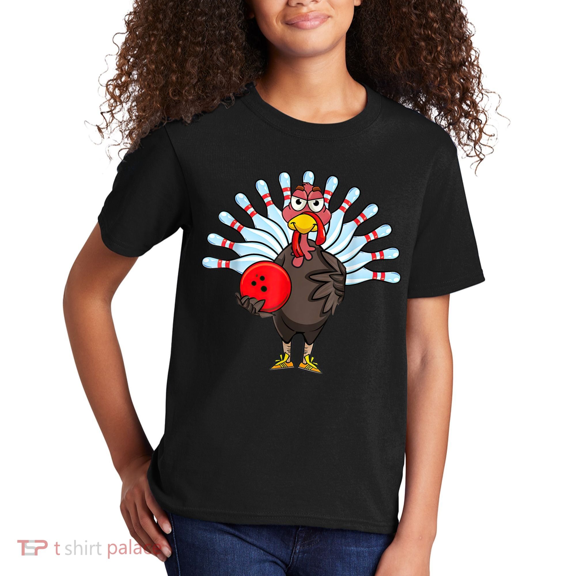 Thanksgiving Turkey Bowling Pin Matching Team Kids T-Shirt
