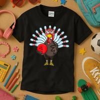 Thanksgiving Turkey Bowling Pin Matching Team Kids T-Shirt thumb 3