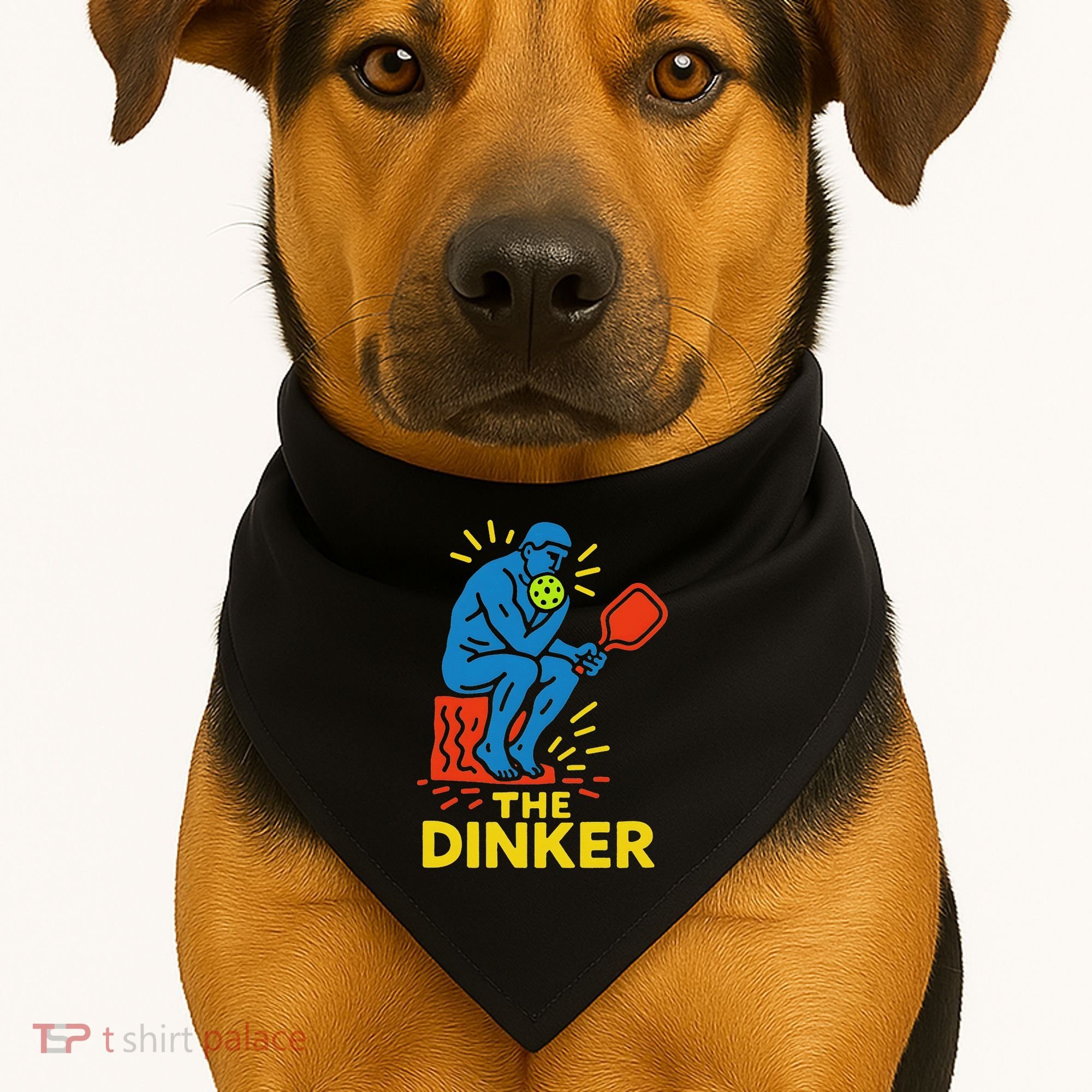 The Thinker By Auguste Rodin Contemplates Pickleball USA-Made Doggie Bandana