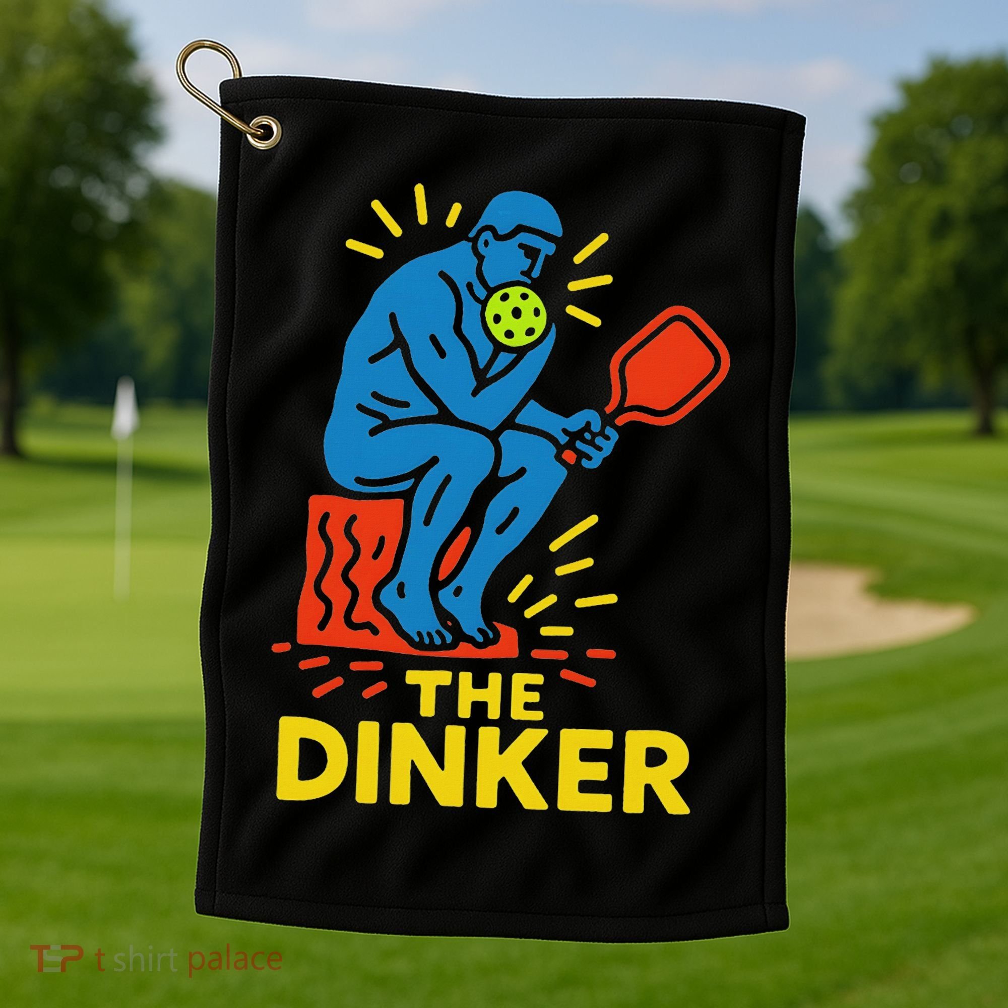 The Thinker By Auguste Rodin Contemplates Pickleball Golf Towel