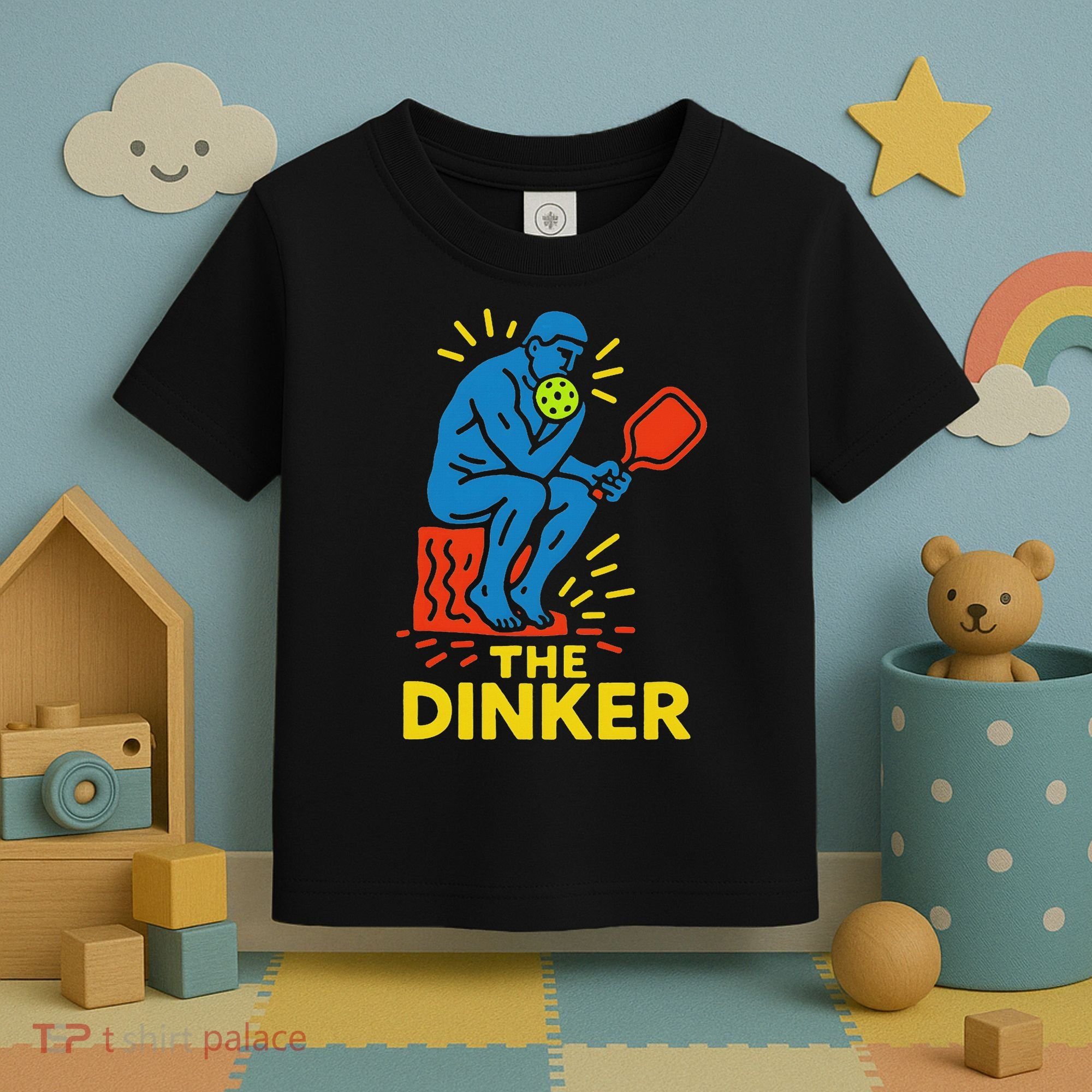 The Thinker By Auguste Rodin Contemplates Pickleball Toddler T-Shirt