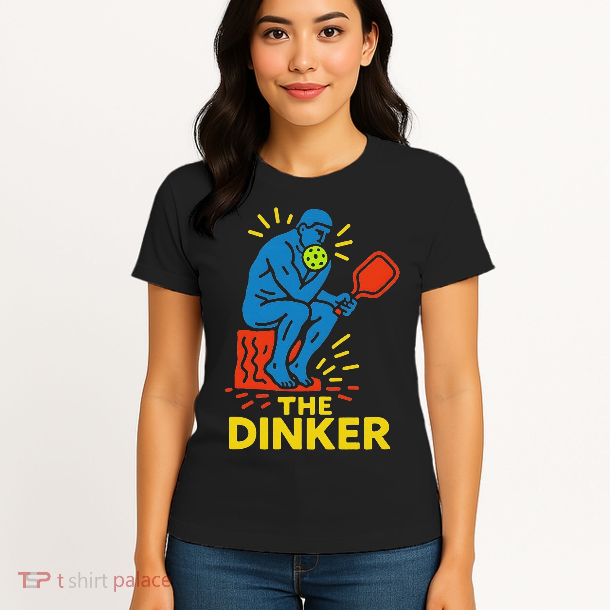 The Thinker By Auguste Rodin Contemplates Pickleball Women's T-Shirt