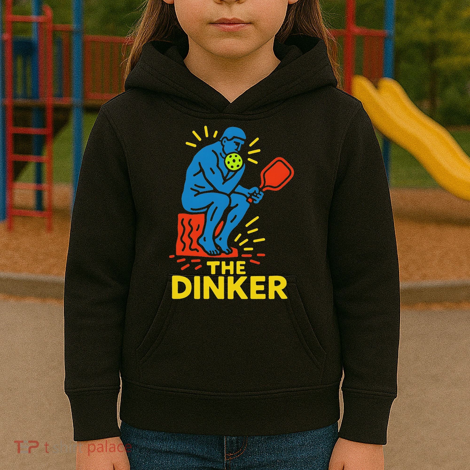 The Thinker By Auguste Rodin Contemplates Pickleball Kids Hoodie
