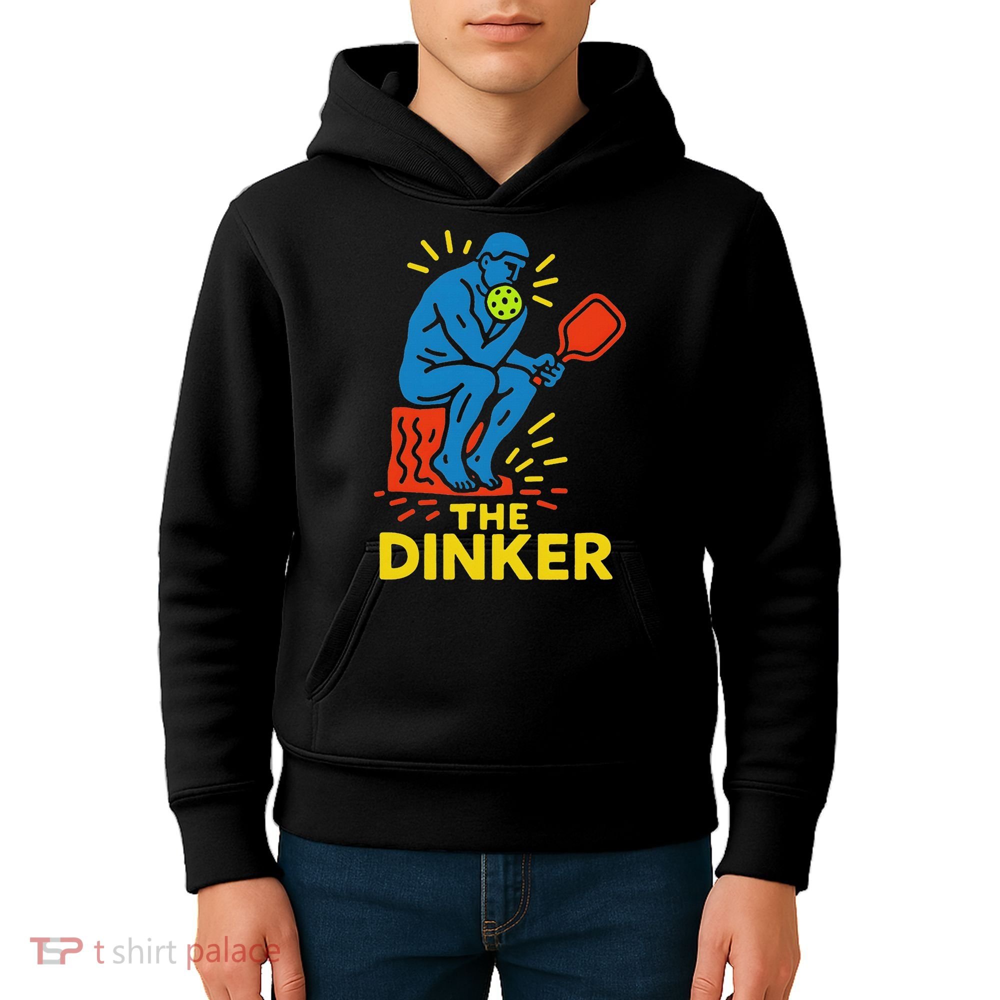 The Thinker By Auguste Rodin Contemplates Pickleball Kids Hoodie